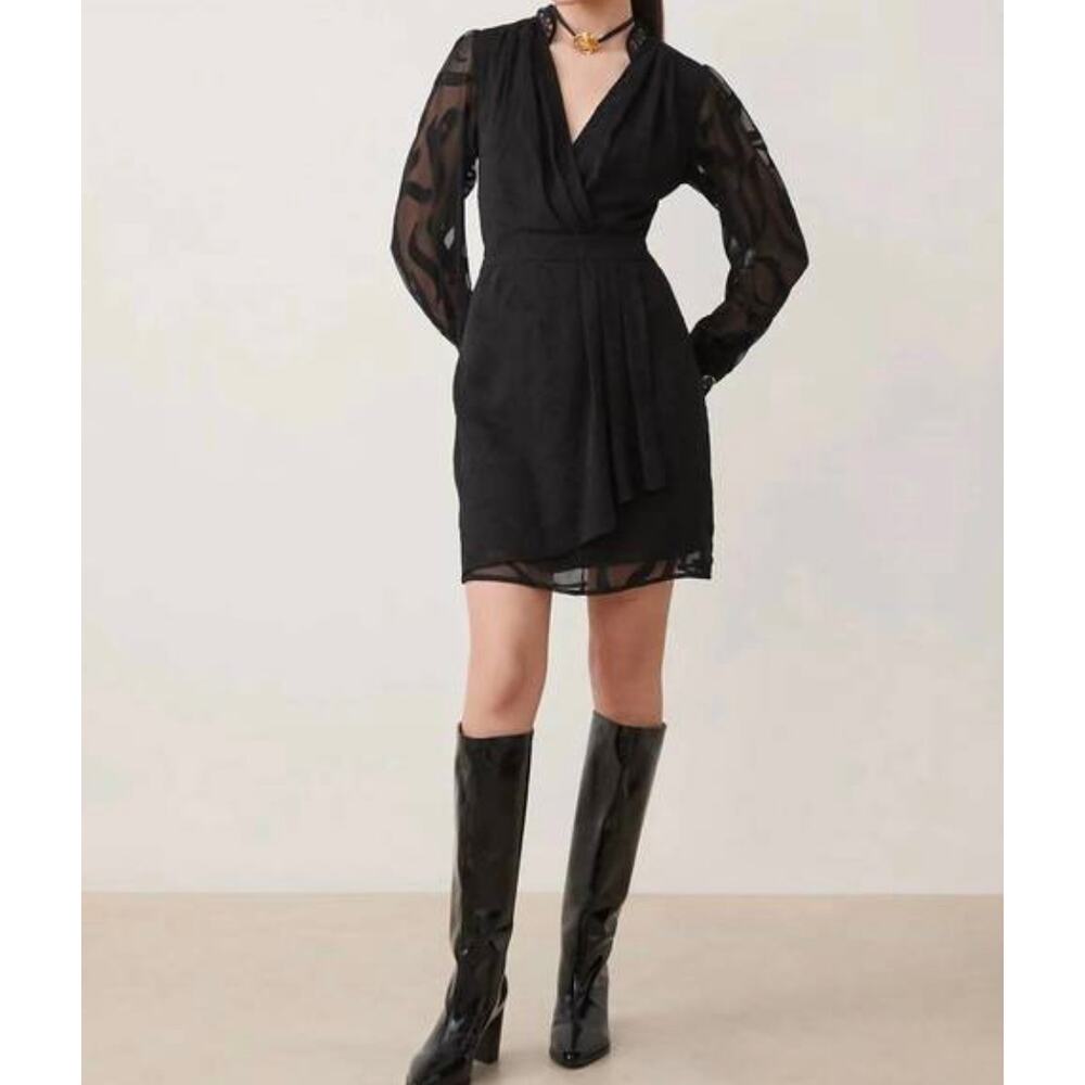 Suncoo Paris‎ Black Dress Sz T3 / 8 Romantic Chic Feminine Designer NWT Elegant